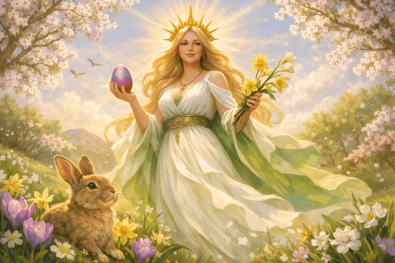 Entdecke Ostara – das Frühlingsfest zur Tagundnachtgleiche, mit Ritualen, Yoga-Übungen und Impulsen für Neubeginn und Wachstum.